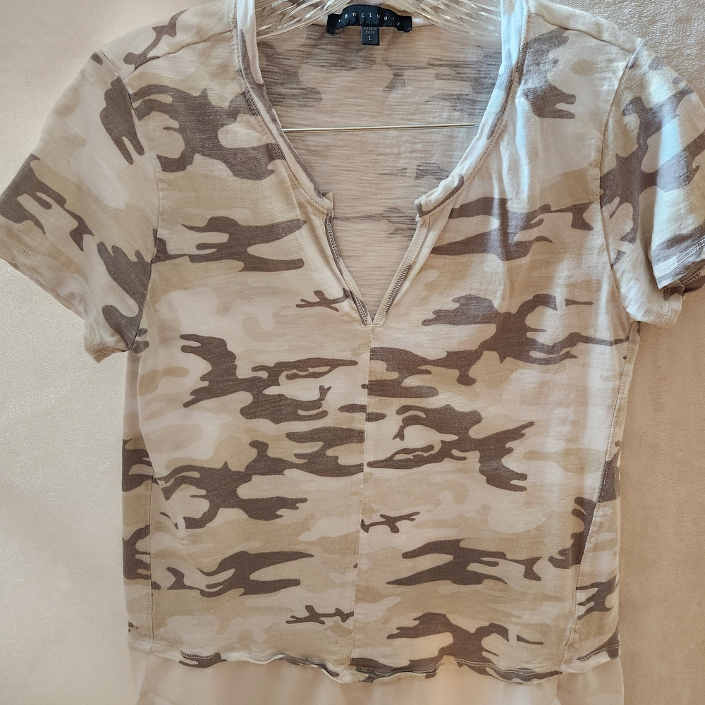 Sanctuary Tan Cream Fitted Polo Button Down Shirt